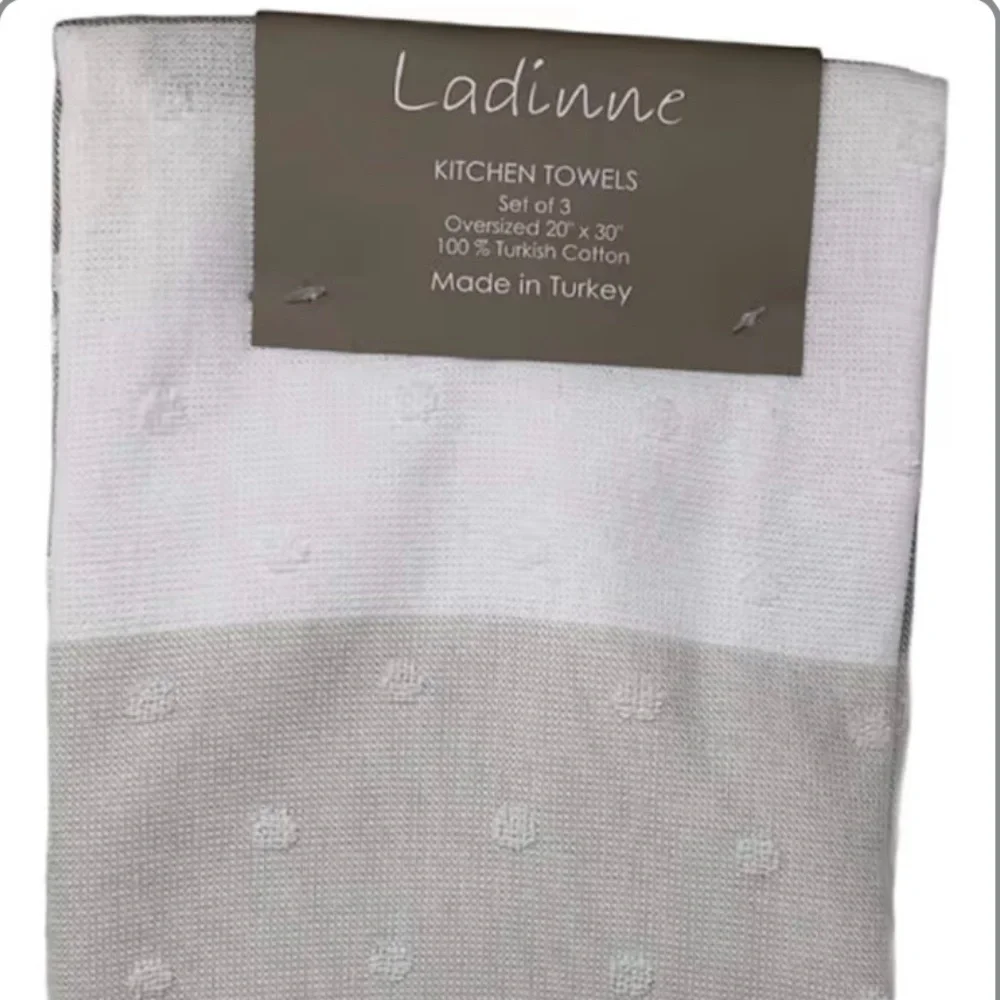 Kitchen Towels Set of 3 Oversized 20 x 30in 100% Turkish Cotton, Light Brown dot